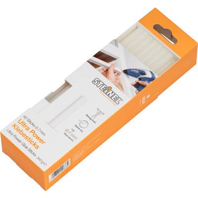 Embalaža 'Steinel Ultra Power Lepilnih palic', 10 palic, premer 7 mm, za močno lepljenje z vročo lepilno pištolo, prikazano.