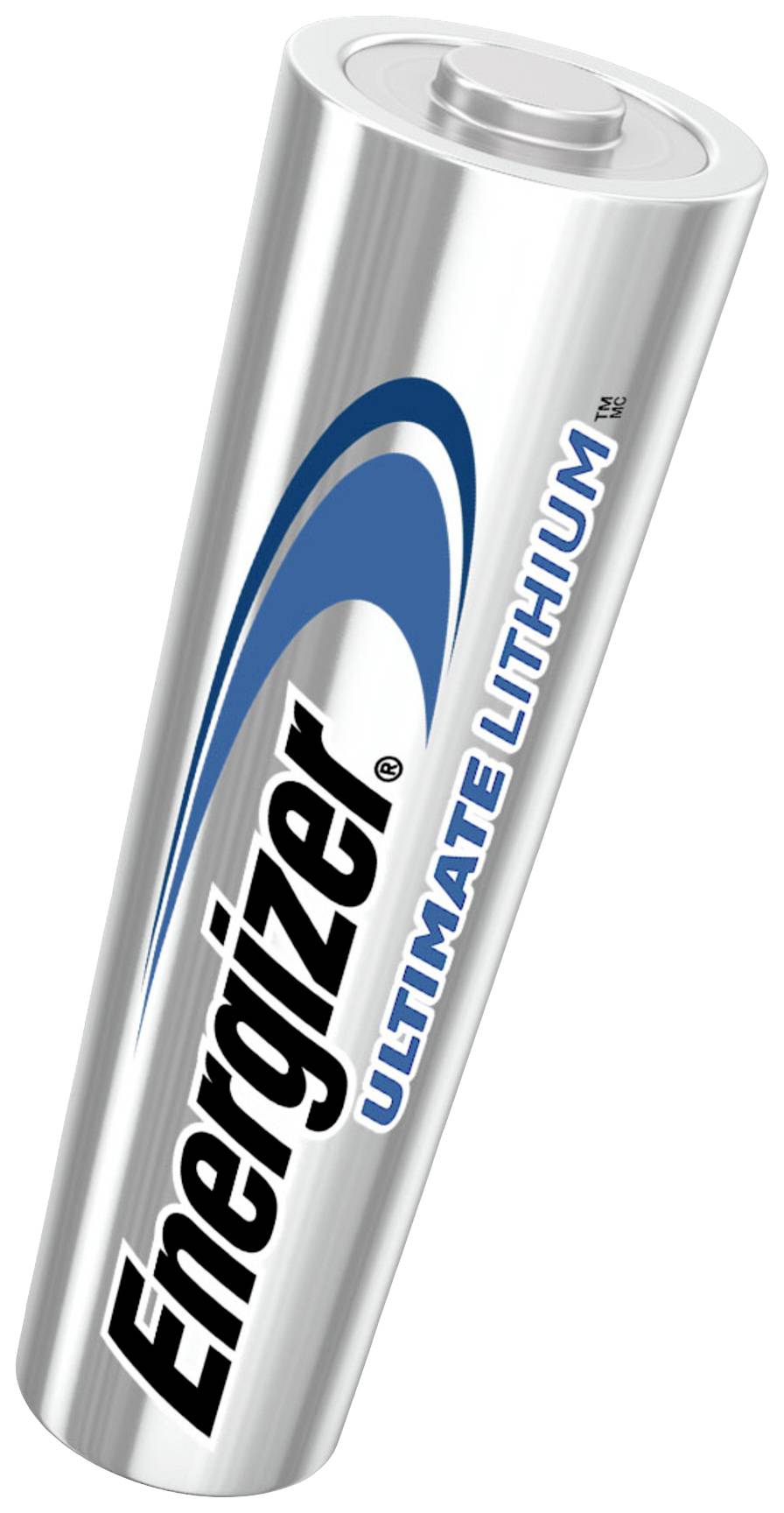 Energizerjev litijanski akumulator z napisom 'Ultimate Lithium', cilindične oblike, srebrne barve z modrim logotipom.