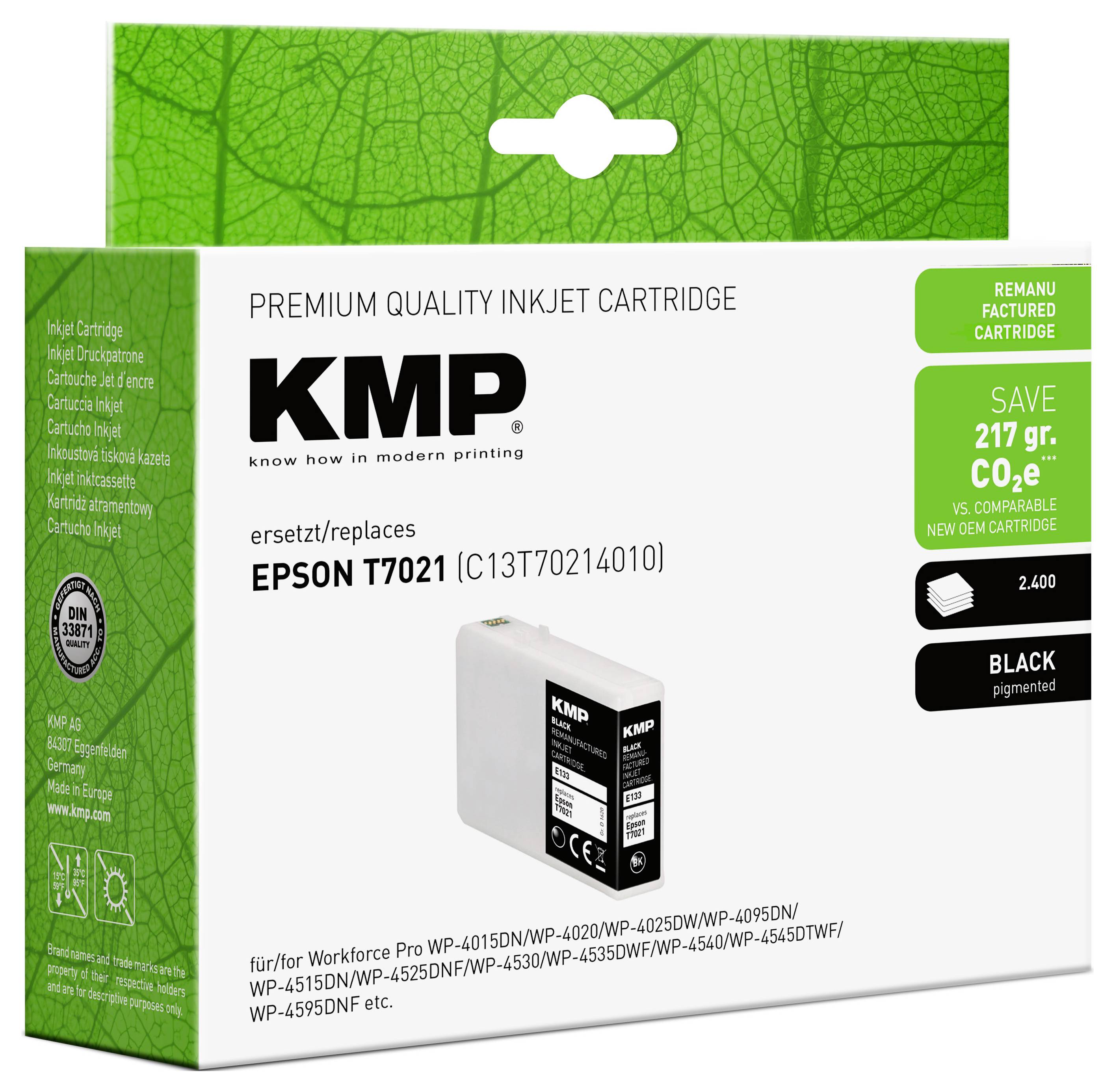 Paket za kakovostno tonerski nadomestek KMP za Epson T7021; črna pigmentna kartuša s pridelkom 2.400 strani.