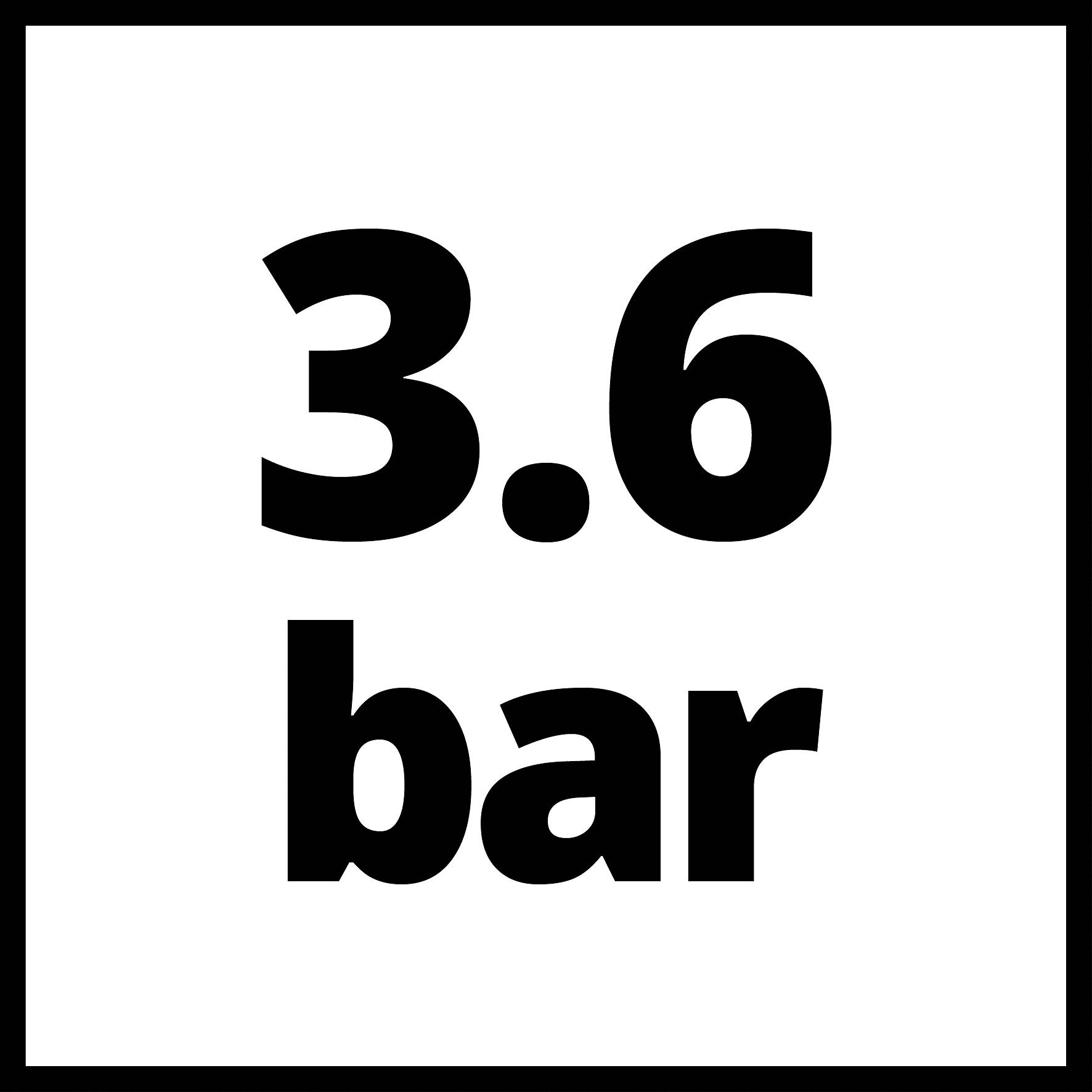 '3,6 bar' s črnim besedilom na beli podlagi.<br><br>Note: In Slovenian, decimal numbers use a comma instead of a period, which is reflected in the translation.