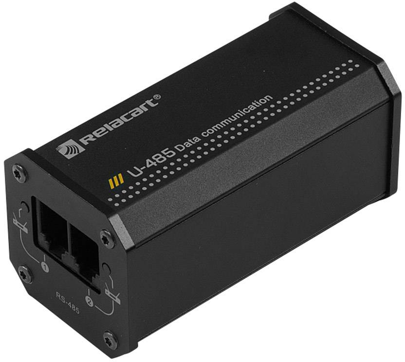 Relacart U-485 naprava za podatkovno komunikacijo, pravokotno črno ohišje z dvema ethernetoma priključkoma na sprednji strani.