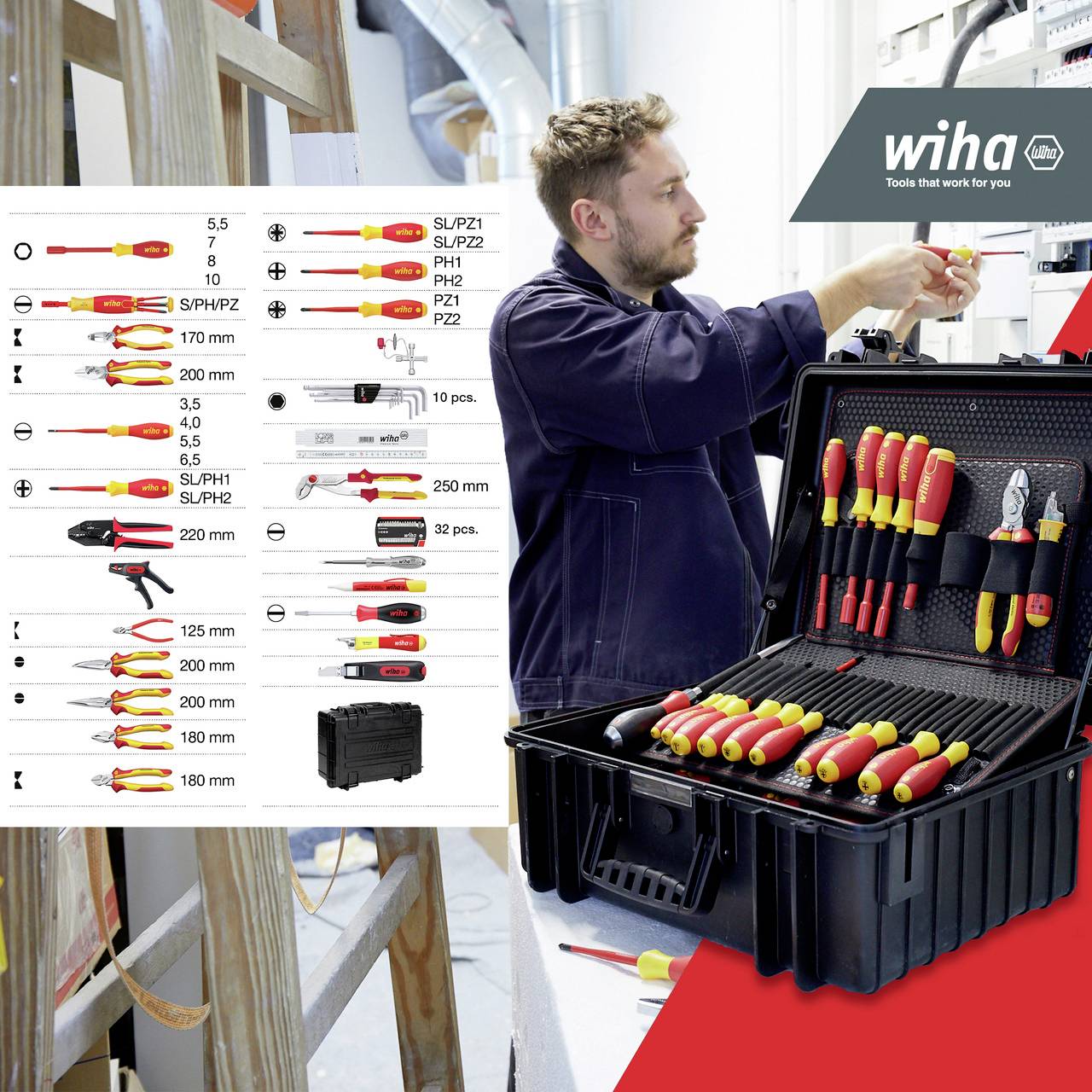 Kovček za električno orodje, z vsebino 80 delni Wiha Professional 40523 (D x Š x V) 510 x 419 x 215 mm-24