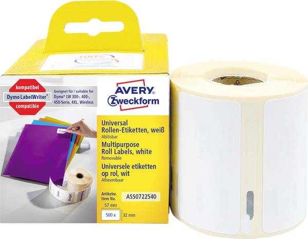 Avery-Zweckform etikete (v roli) 57 mm x 32 mm papir, bele barve 500 kosov ponovno odstranljive ASS0722540 univerzalne etikete