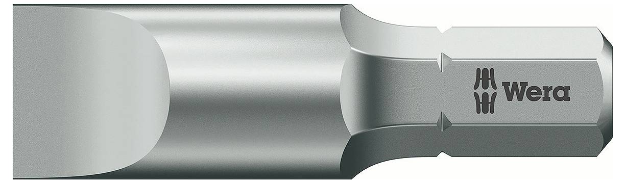 Srebrn izvijač s ploščato glavo, označen z blagovno znamko 'Wera'.