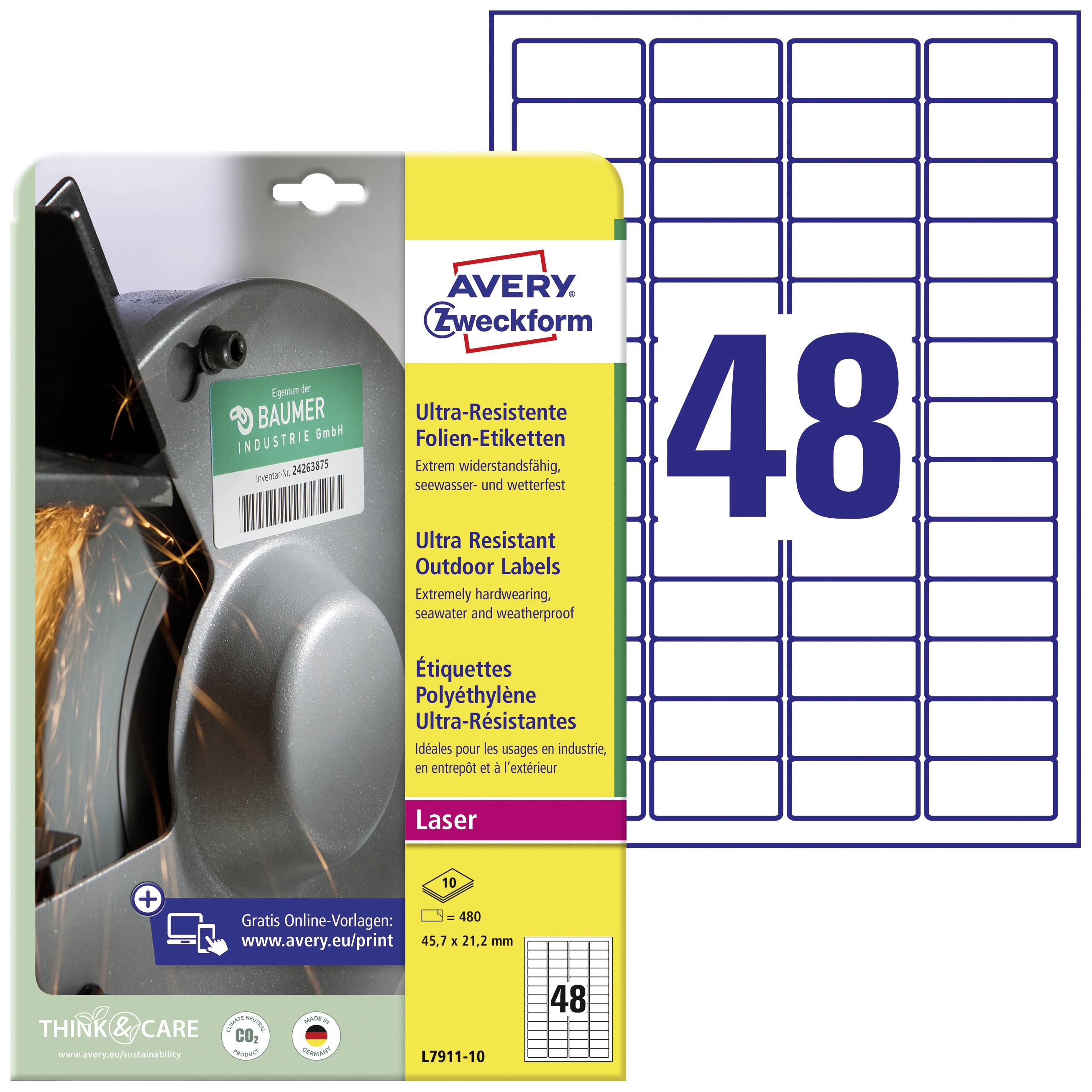 'Avery Zweckform folijske nalepke za ekstremne pogoje. 48 nalepk, 45,7 x 21,2 mm. Primerne za laserske tiskalnike.'