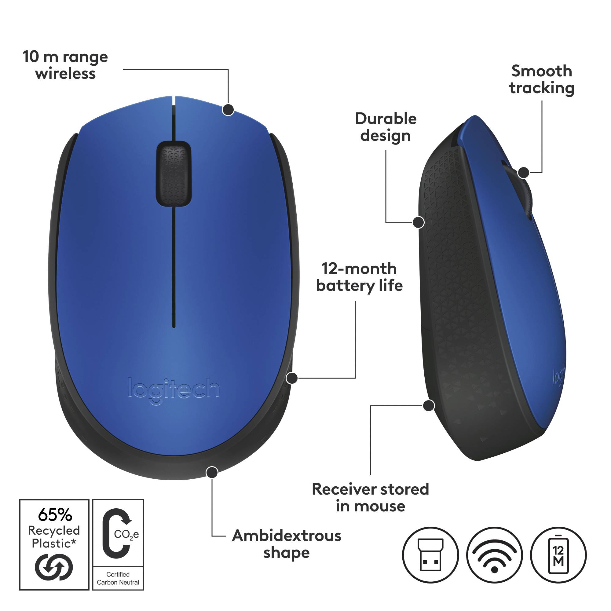 Logitech M171 miška brezžično, brezžično optični modra, črna 3 Tipke 1000 dpi-6