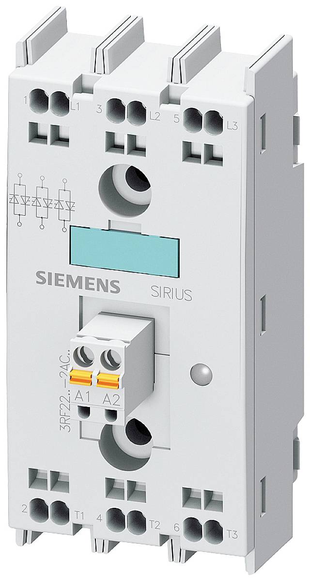 Električni kontaktor Siemens, model SIRIUS, z več priključki in centralno tuljavo, primeren za industrijsko uporabo.