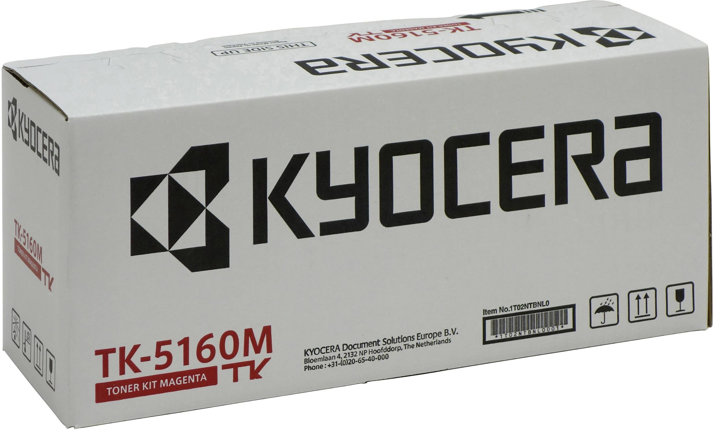 Kartonska škatla z napisom 'KYOCERA TK-5160M Komplet tonerja Magenta'. Vsebuje magenta toner za tiskalnik.
