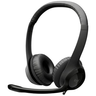 Črne over-ear slušalke z vgrajenim mikrofonom, idealne za uporabo na osebnem računalniku in prenosnem računalniku. Ergonomska zasnova za udobje.