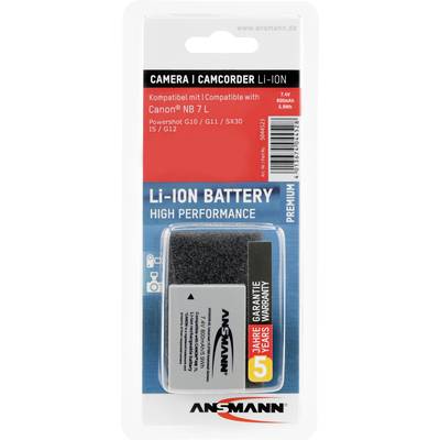 Litij-ionska baterija za fotoaparat/videokamero, združljiva s Canon NB 7L. Zmogljivost: 7,4 V, 800 mAh. Naslov garancije: ansmann.de.