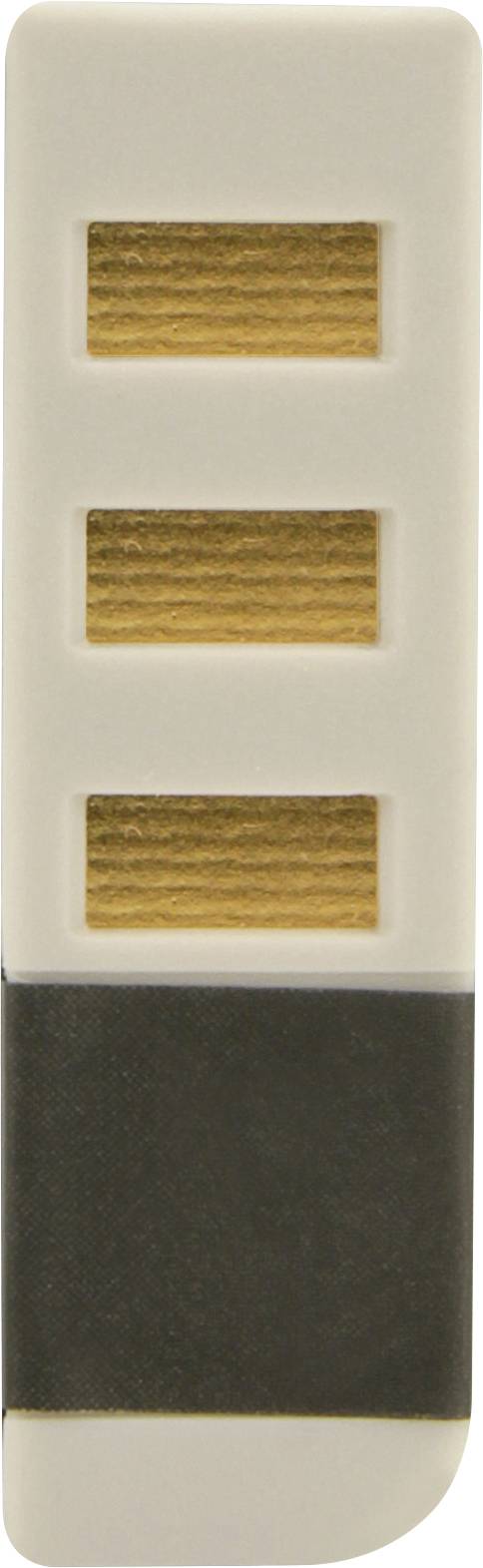 USB ključek z črno in zlato barvo leži na beli podlagi.