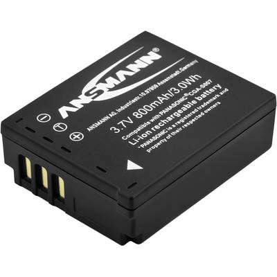 Črna litij-ionska baterija znamke Ansmann z napetostjo 3,7V in zmogljivostjo 800mAh, združljiva s Panasonic CGA-S007.