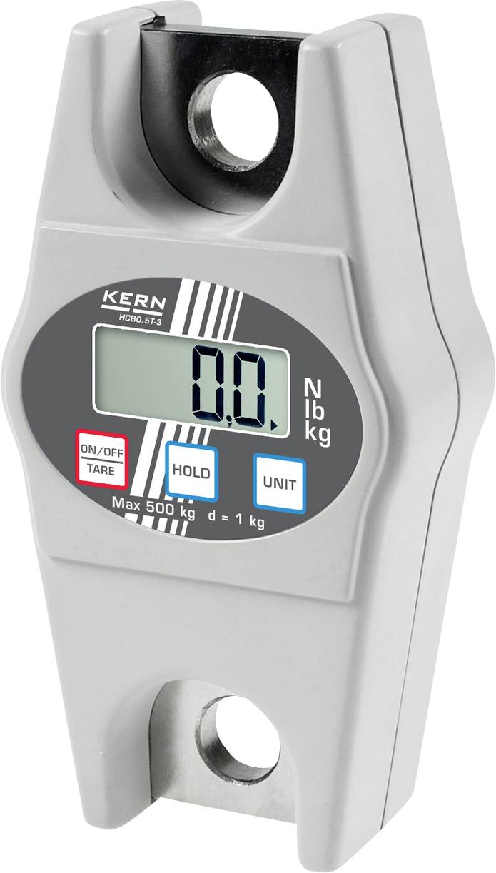 Elektronski ročni merilnik moči z digitalnim zaslonom, prikazuje '0.0 kg'. Tipke za 'VKLOP/IZKLOP', 'ZADRŽI' in 'ENOTA'. Maksimalna obremenitev: 300 kg.