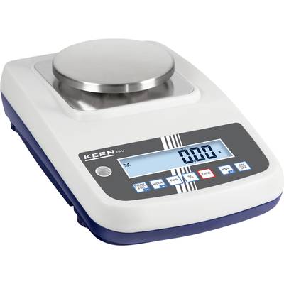 Elektronska tehtnica z digitalnim zaslonom, ki prikazuje '0,00', logotip KERN viden.