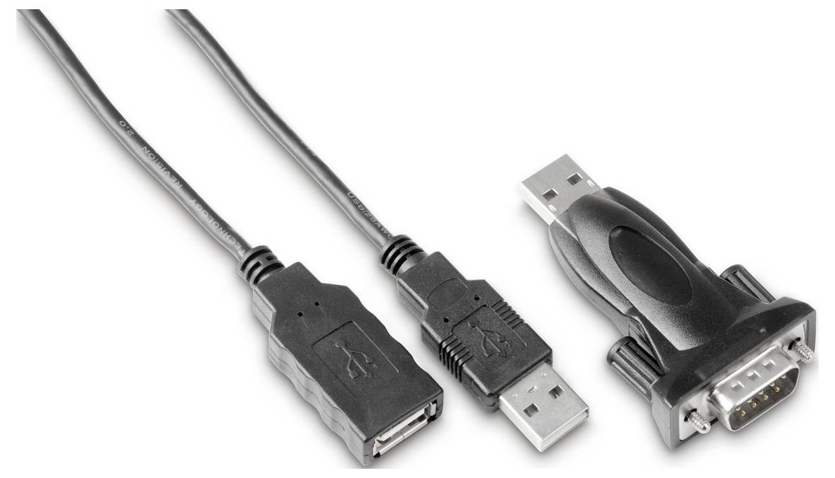 Dva USB-kabla in USB-serijski adapter prikazujeta možnosti povezovanja računalniških perifernih naprav.