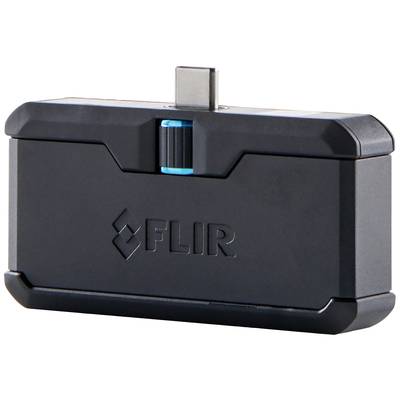 Črna, pravokotna naprava z napisom 'FLIR', opremljena z USB-C priključkom in modrim suknjičem.
