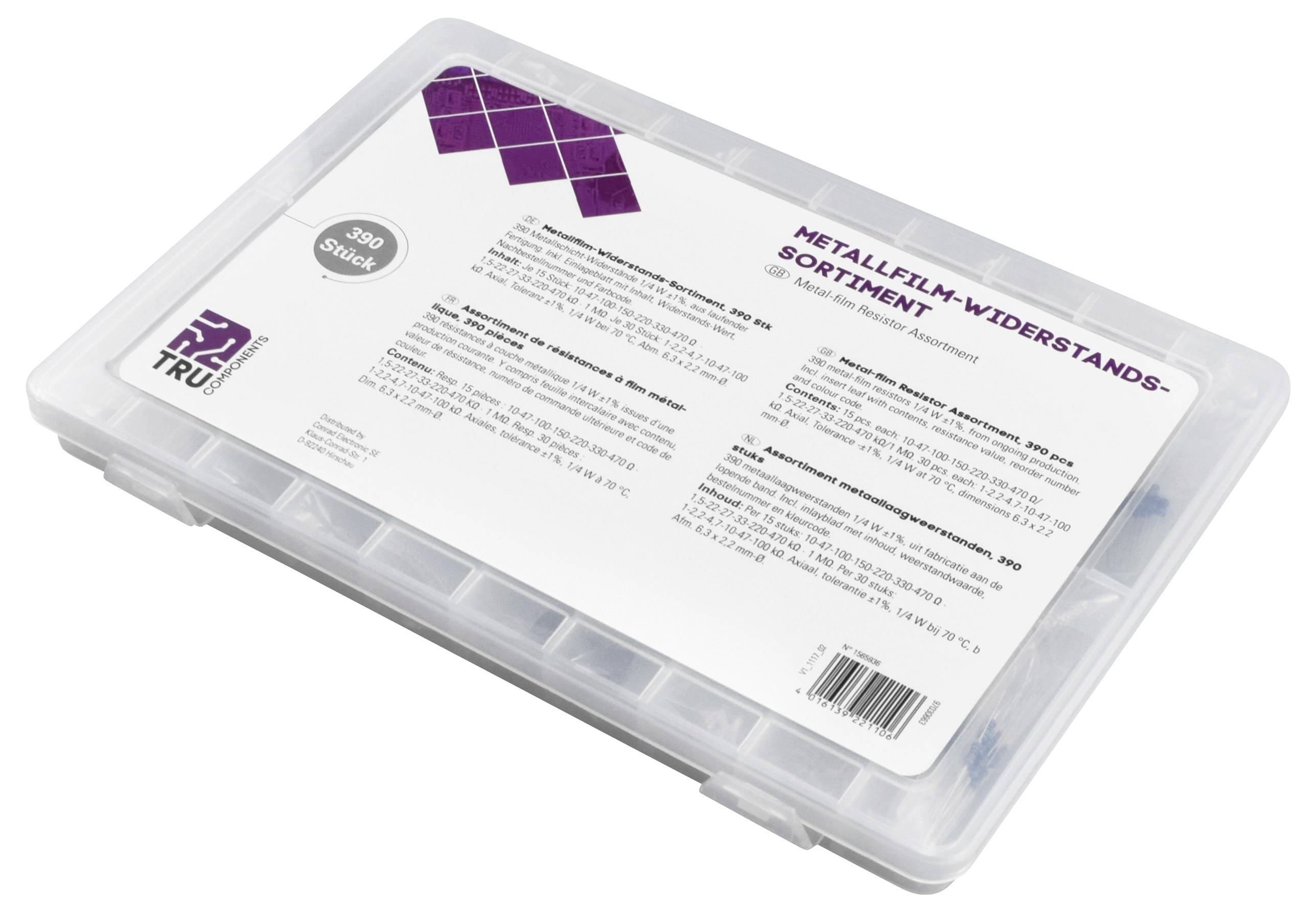 TRU COMPONENTS 418714 komplet kovinoplastnih uporov aksialno ožičen 0.25 W 1 % 390 kos-2