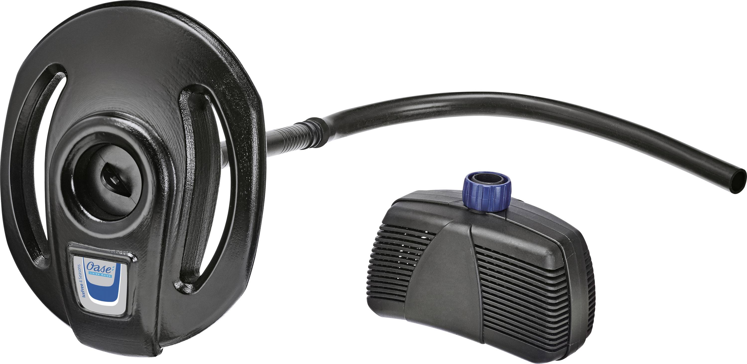 Črna vodna ali akvarijska črpalka z okroglim vstopom in prilagodljivo cevjo, namenjena kroženju vode in izboljšanju vodnih okolij.