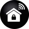 Simbol hiše z ključavnico in signalom Wi-Fi, ki predstavlja varen in povezan pametni domači sistem.