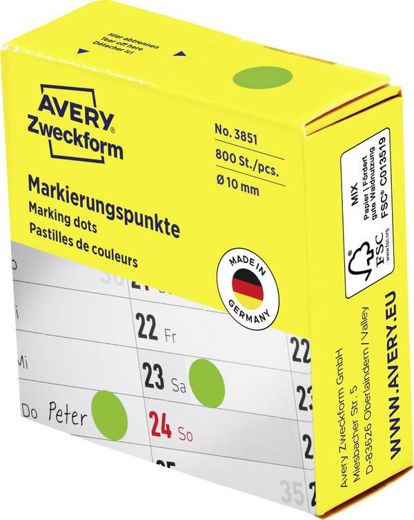 Avery-Zweckform 3851 označevalne točke Ø 10 mm zelena 800 kos permanentno papir