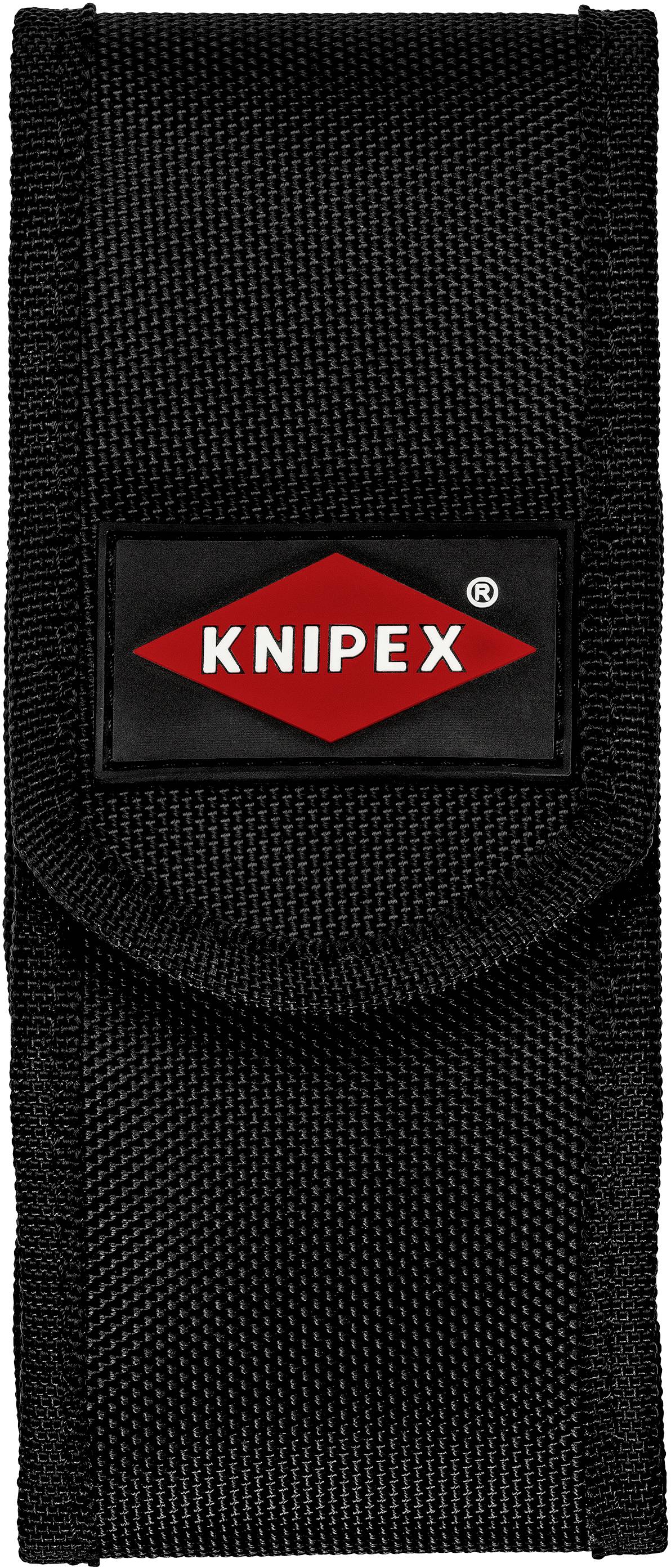 Črna torba za orodje z rdečim logotipom Knipex. Pravokotne oblike, strukturirana površina, namenjena praktičnemu prenosu orodja.