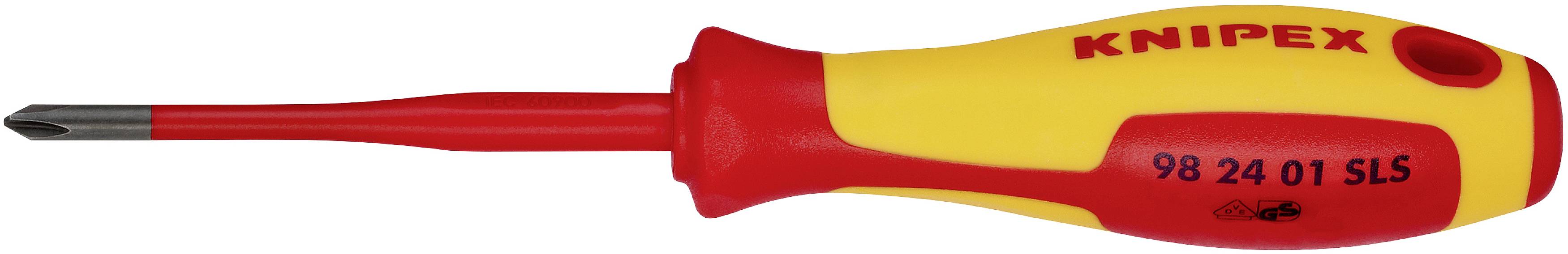 Rumeno-rdeč izvijač z napisom 'KNIPEX' in številko '98 24 01 SLS' na ročaju.