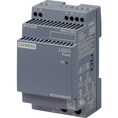 Kompaktna, siva Siemens Logo! Power napajalna enota, prikazuje vhodne in izhodne priključke. 100-240V vhod, 12V 4,5A izhod.