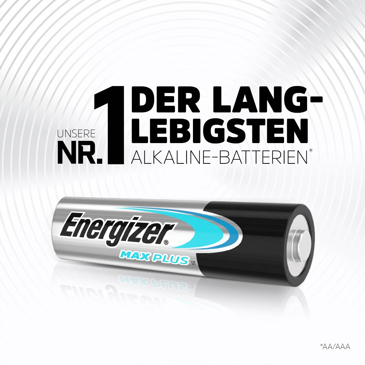Energizer baterija z napisom: 'Naša številka 1 med najpogosteje delujočimi alkalnimi baterijami'.