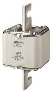 Varnostna varovalka Siemens 800A, namenjena visokonapetostnim aplikacijam. Pravokotne oblike, z kovinskimi priključnimi jezički zgoraj in spodaj.