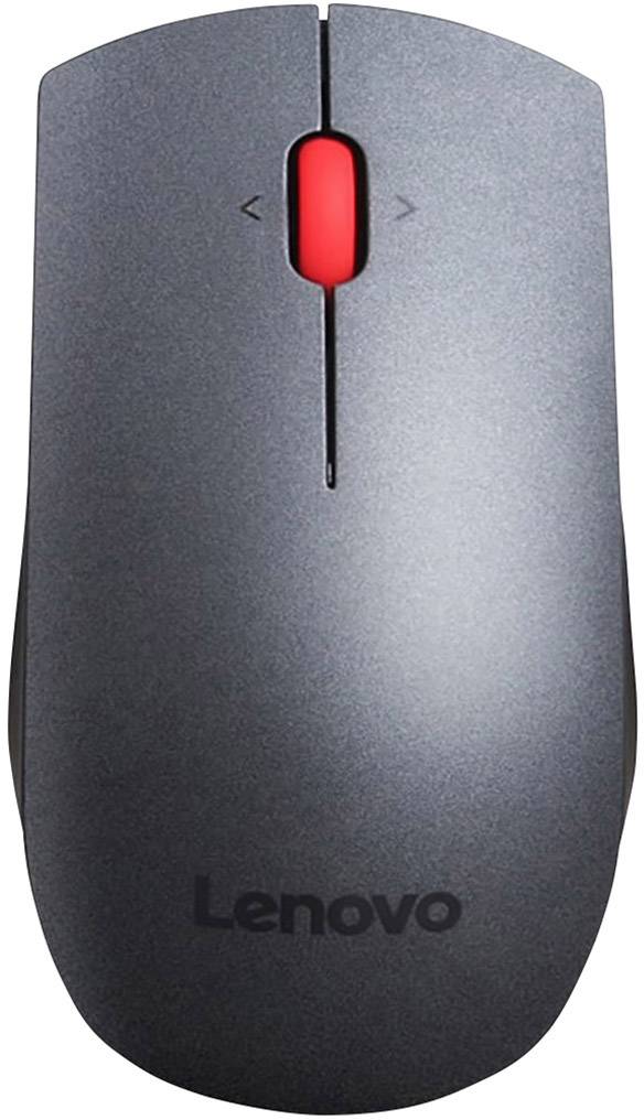 Siva Lenovo miška z rdečim drsnim kolesom in dvema gumboma.
