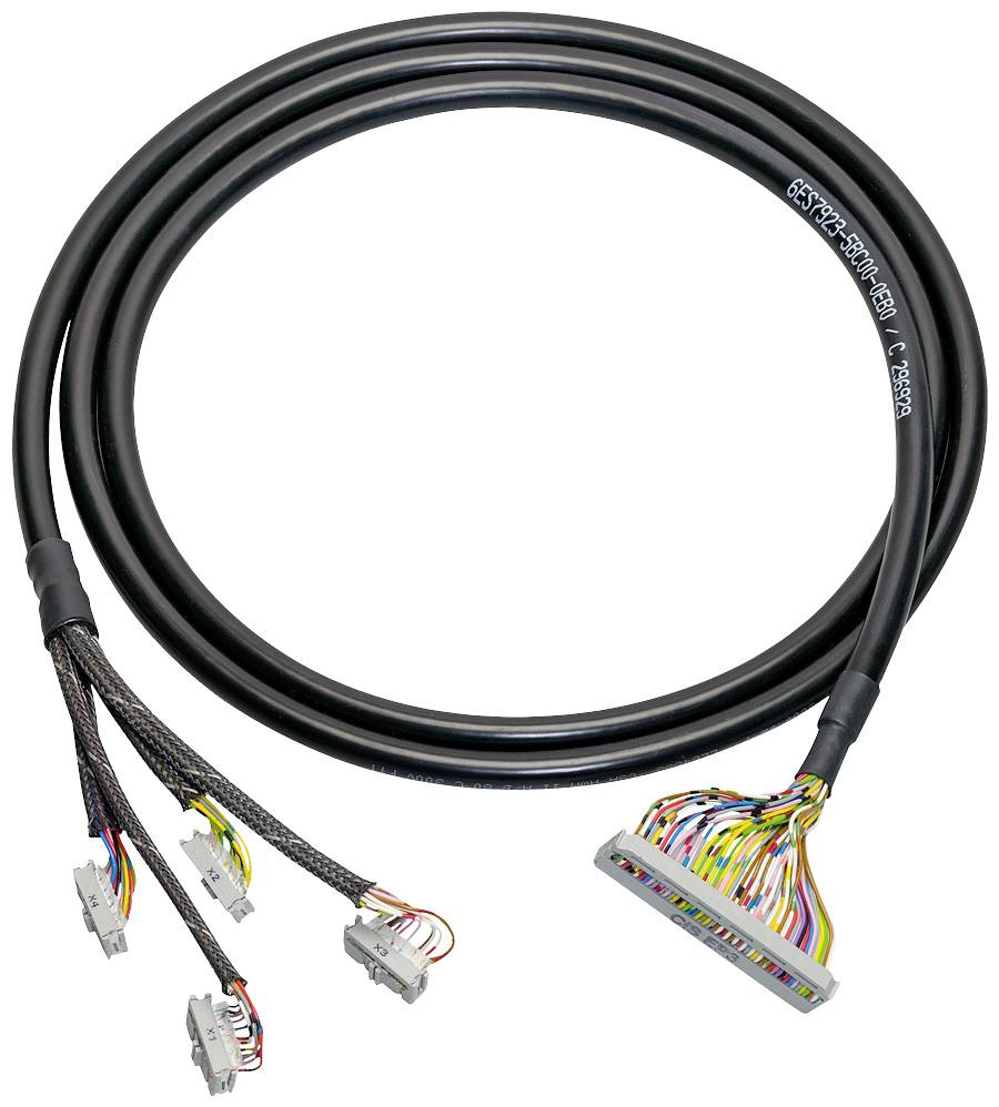 Kabelski snop z večbarvnimi posameznimi žicami se konča v pravokotnem vtikaču. Na drugem koncu se nahajajo trije manjši vtikači z zaščitno oblogo.