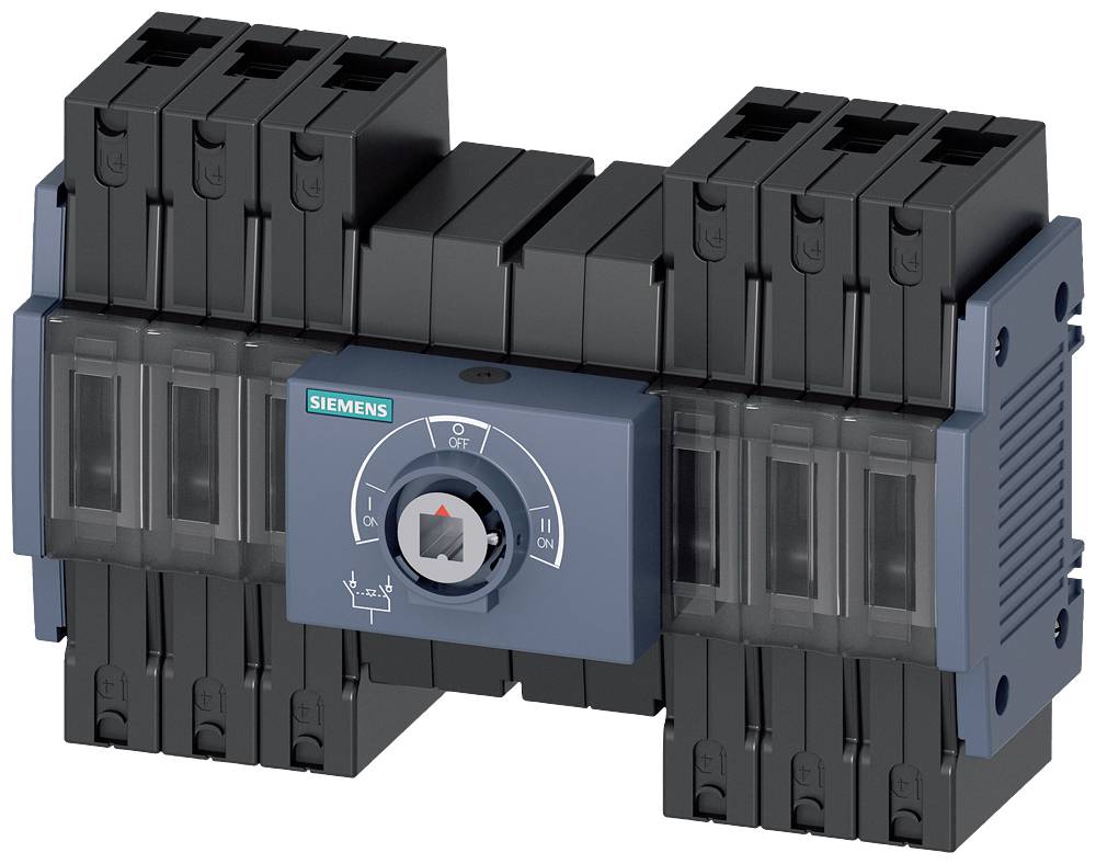 Siemensov električni stikalni element, nameščen na krmilni plošči, prikazuje različne položaje stikanja.
