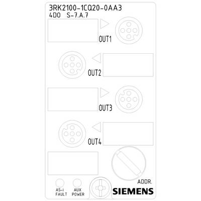 Oznaka Siemensovega modula s štirimi izhodi OUT1 do OUT4 ter napotki za 'AS-i NAPAKA', 'POMOŽNO NAPAJANJE' in 'NASLOV'