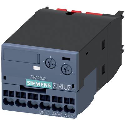 Električna naprava Siemens z oznako '3RA2832', črne sprednje strani s priključki in dvema vrtljivima gumboma, primerna za industrijske aplikacije.
