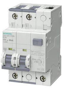 Zaščitno stikalo Siemens z dvema stikaloma, namenjeno zaščiti električnih inštalacij pred preobremenitvijo.