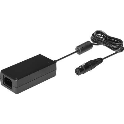 Črn napajalnik z dvema kabloma, enim napajalnikom in okroglim vtičem za elektronske naprave.