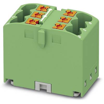 Zelena, pravokotna elektronska komponenta z oranžnimi priključnimi sponkami. Povezuje električne žice v električnem krogu.