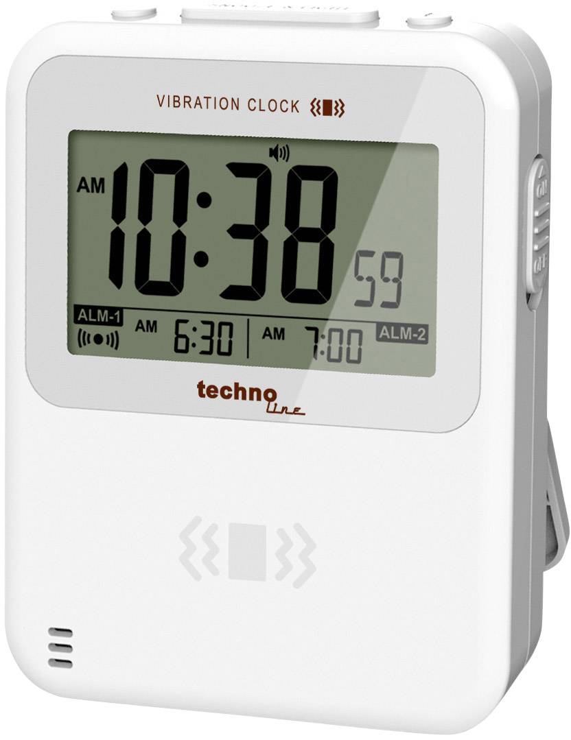 Digitalna budilka kaže 10:38. Možnosti nastavitve alarma sta ob 6:30 in 7:00.