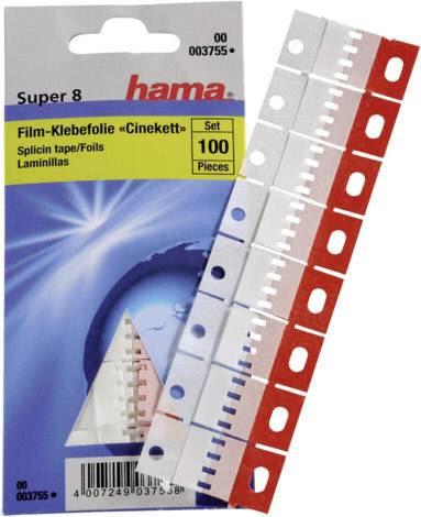 Embalaža in trakovi Hama Super 8 filmske lepilne folije "Cinekett", komplet s 100 kosi, za spajanje filmskih trakov.