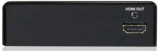 Slika prikazuje zadnjo stran naprave z HDMI izhodnim priključkom, označenim z 'HDMI OUT', na črni podlagi.