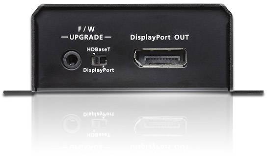 Zadnja stran naprave z izhodom 'DisplayPort OUT' in priključkom 'F/W UPGRADE', primerna za HDBaseT povezave.