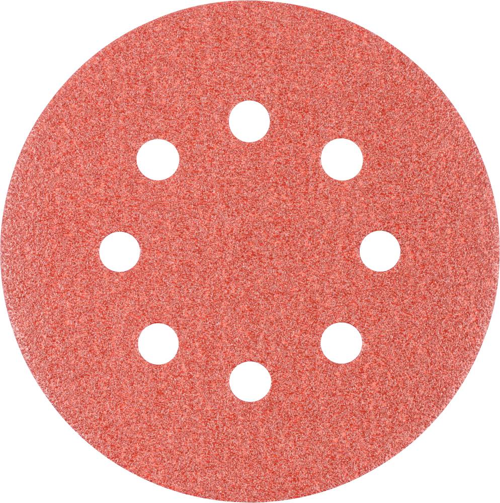Rdeč brusilni disk s osmimi luknjami, uporabljen za brusilne stroje.