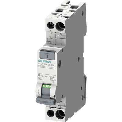 Siemensov FI/LS stikalo tipa 5SV1 z napisom 'B16 30mA'. Prikazuje položaj stikala 'OFF' in je načrtovan za 230V.