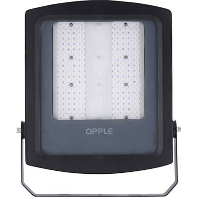 Pravokoten LED reflektor znamke OPPLE v črni ohišju, primeren za osvetljevanje večjih površin.