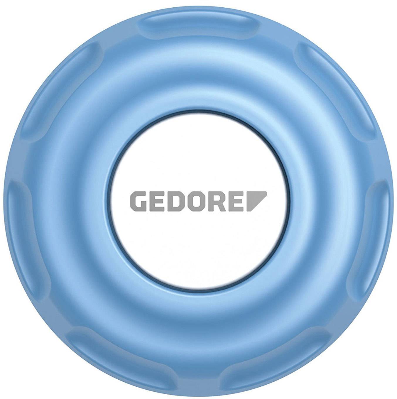 Okrogel, moder gumb z besedo 'GEDORE' v sredini, obkrožen z nekoliko svetlejšim krogom.
