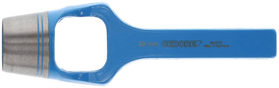 Moder 39 mm kovinski luknjač, stranski pogled. Orodje označeno z 'GEDORE' in 'Made in Germany'.