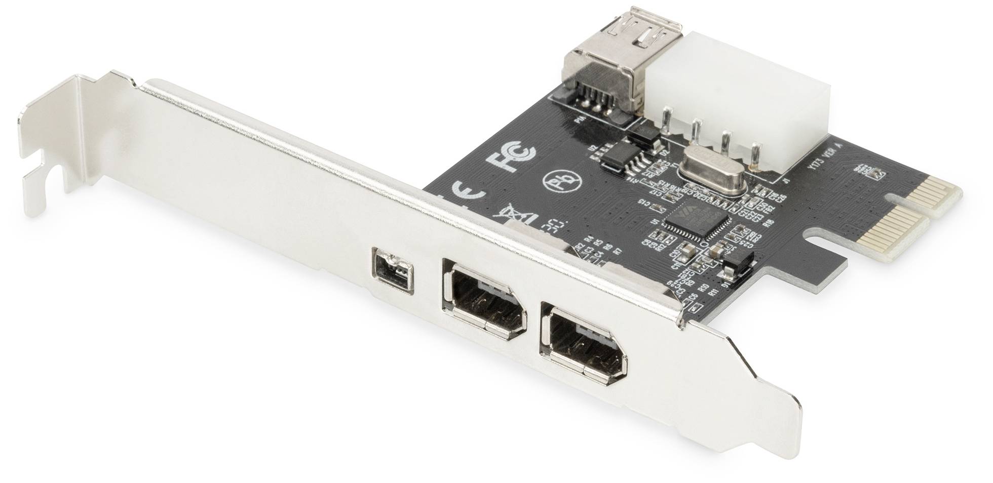 PCIe kartica z dvema FireWire priključkoma in notranjim belim 4-pinskim priključkom.
