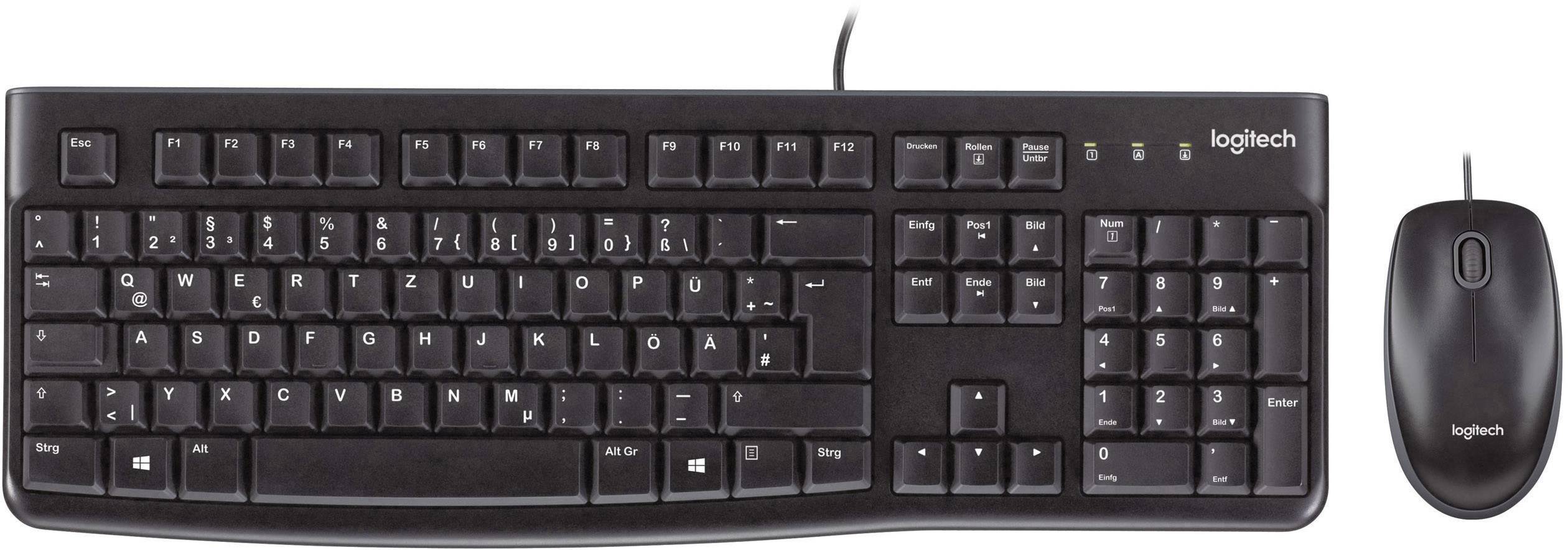 Logitech MK120 USB tipkovnica, set miške odporen proti škropljenju vode US-angleščina, qwerty črna