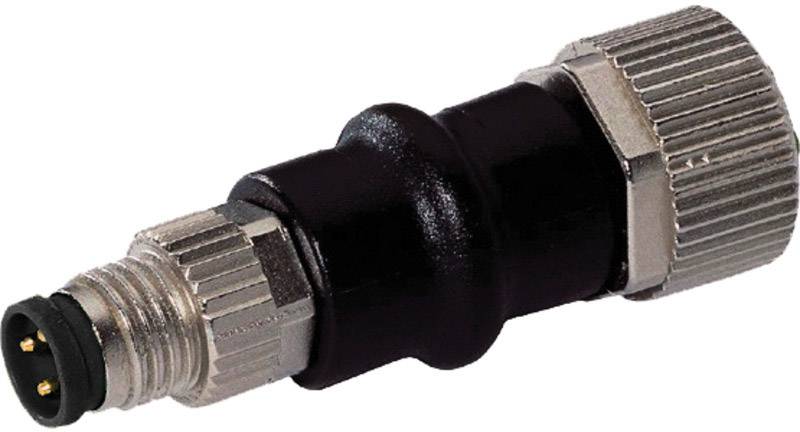 Črn in srebrn električni vtični adapter z reliefno površino in več vtičnimi kontakti na sprednjem koncu.
