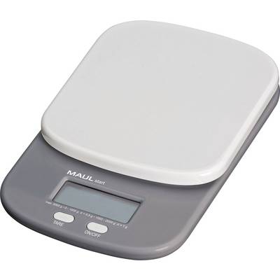 Digitalna kuhinjska tehtnica v sivi barvi z belo tehtalno površino, LCD zaslonom in gumboma za 'Taro' in 'Vklop/Izklop'.